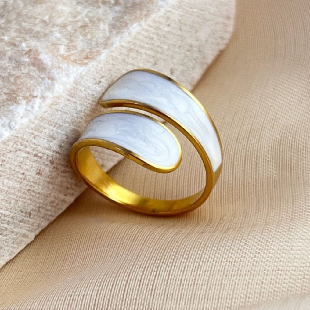 Curved White Enamel Ring