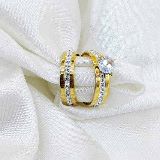Elegant Gold-Plated CZ Ring Set
