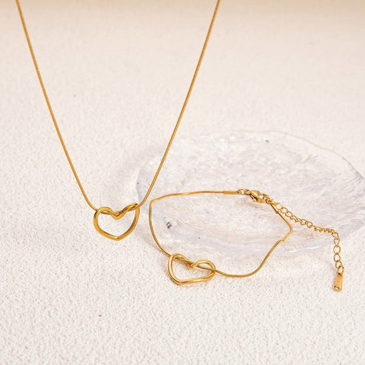 Heart Knot Necklace & Bracelet Set